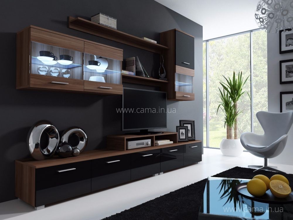 Стенка Logo II слива/черный глянец Стенка Logo II слива/черный глянец