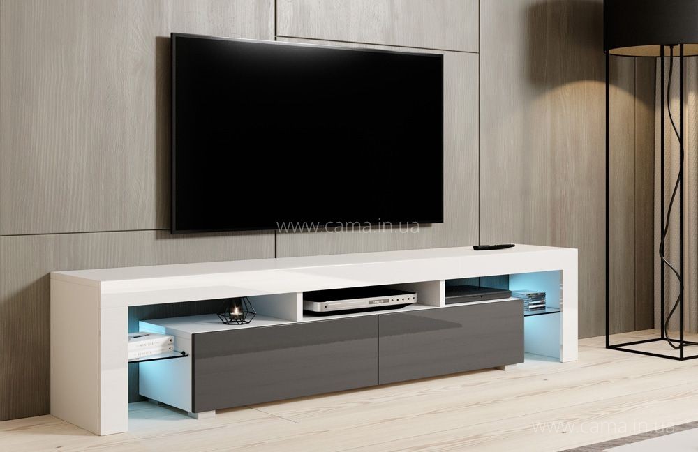 Тумба ТВ Toro 200см Белый/серый глянец Тумба ТВ Toro 200см Белый/серый глянец