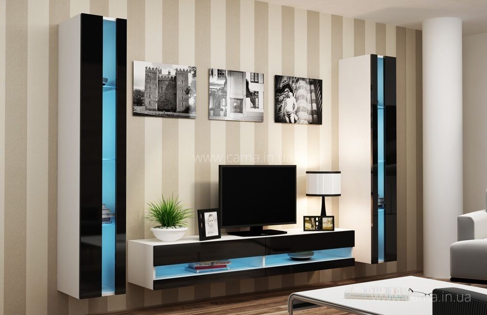 Гостиная Vigo New 3 белый/черный глянец Гостиная Vigo New 3 белый/черный глянец