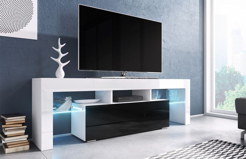 Тумба ТВ Toro 138см белый/черный глянец Тумба ТВ Toro 138см белый/черный глянец