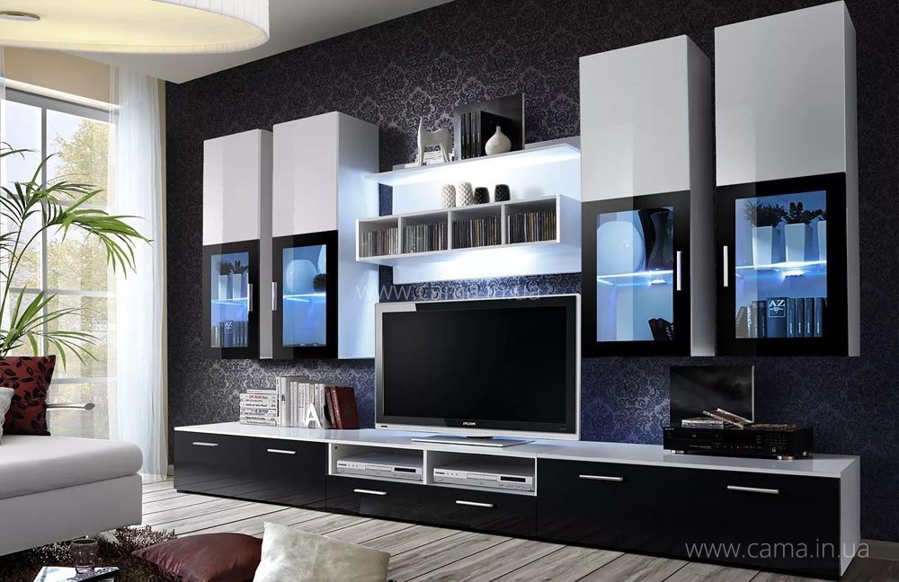 Гостиная Lyra Белый/Белый Глянец+Черный Гостиная Lyra Белый/Белый Глянец+Черный