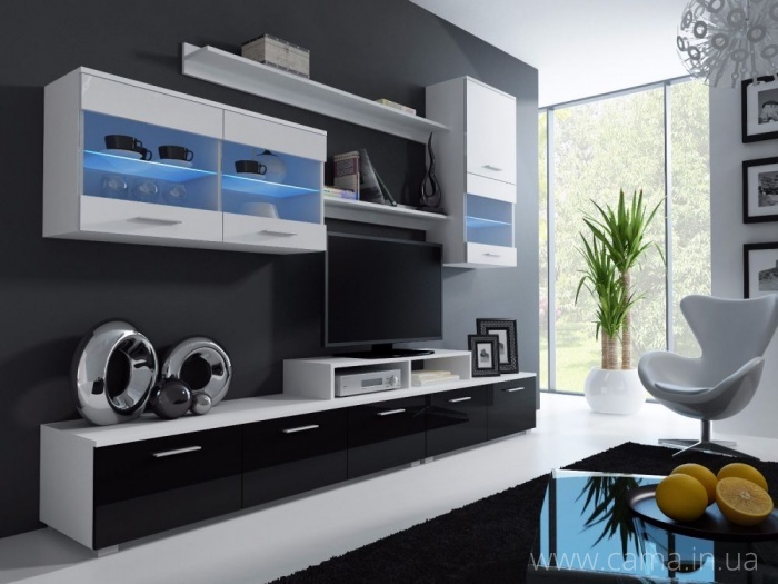 Стенка Logo II Белый/черный/белый