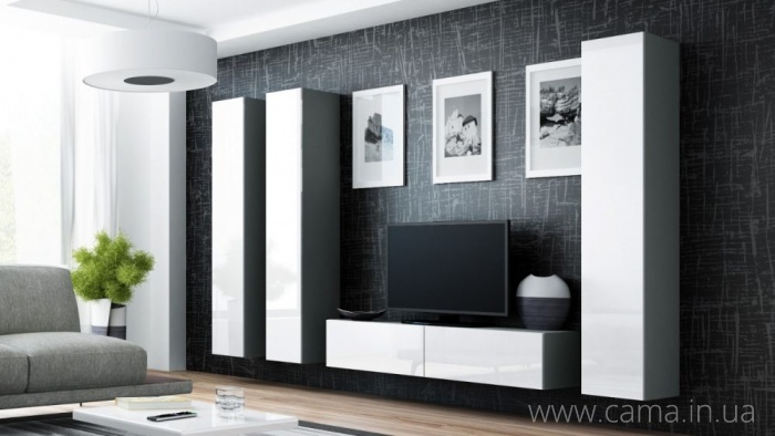 Гостиная Vigo 14 серый/белый глянец