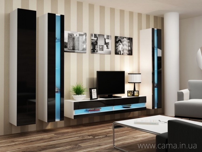 Гостиная Vigo New 6 белый/черный глянец