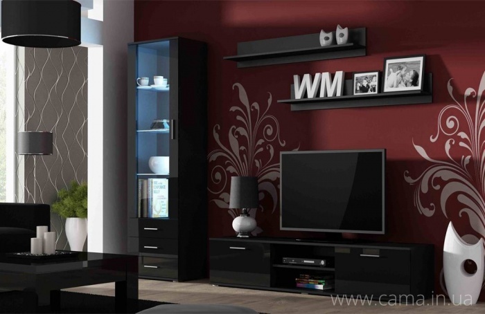 Гостиная Soho 1 дуб черный/черный глянец